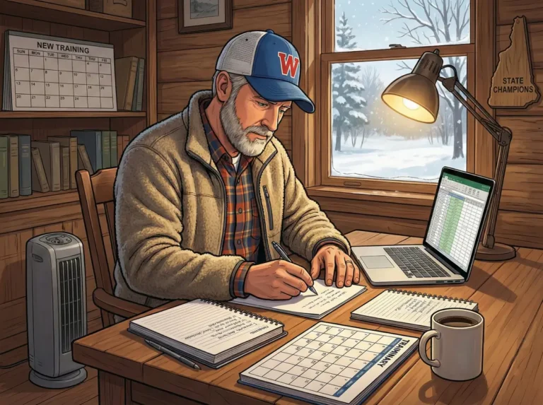 Coach at his desk developing XC season plans during the winter months