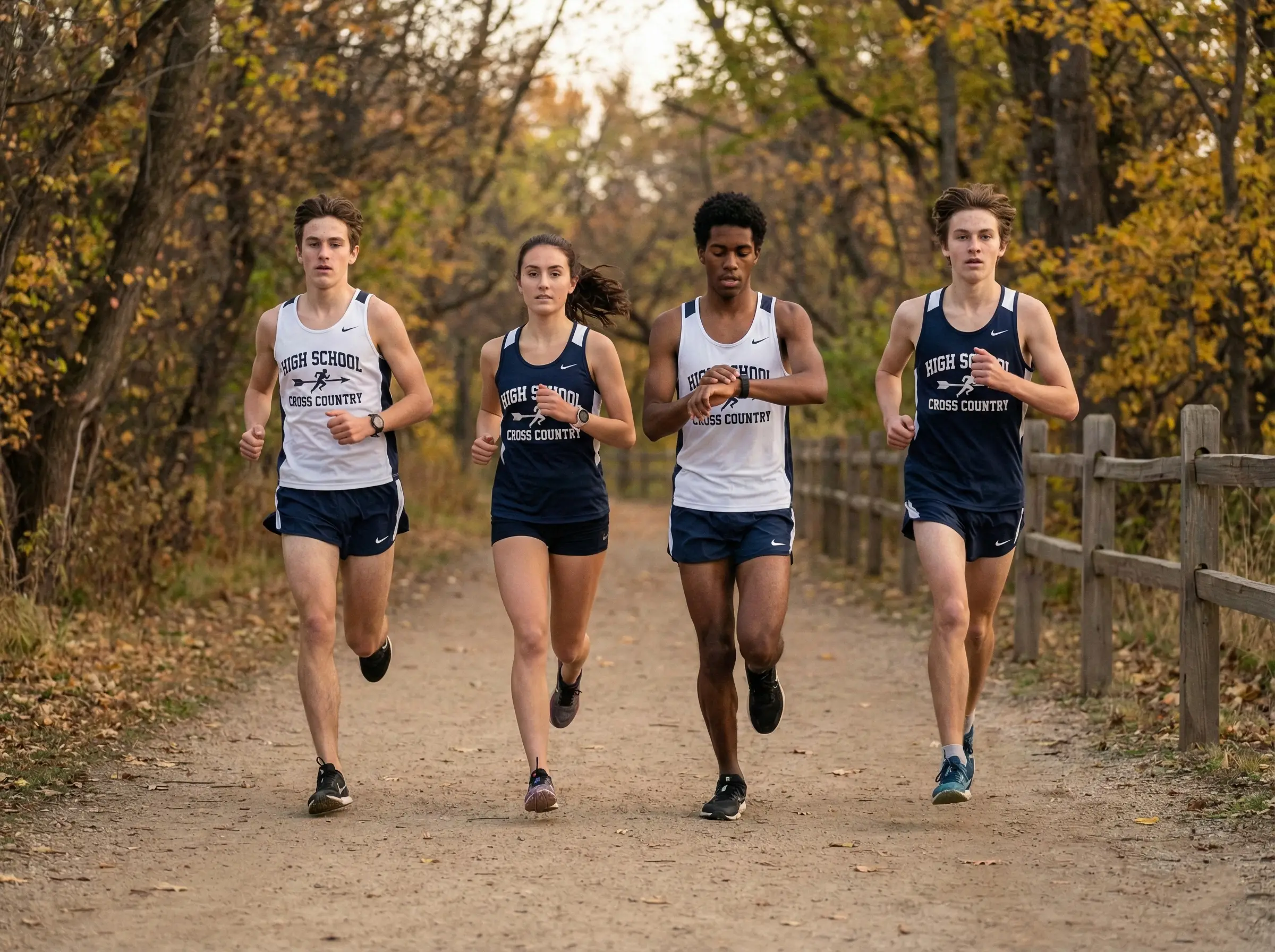 High school runners executing lactate threshold workout at controlled tempo pace