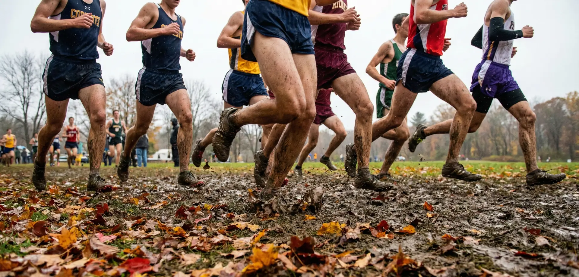 mid season xc training - pack of runners in the mud