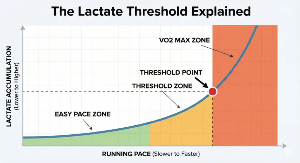 Graph showing lactate threshold point where production exceeds clearance