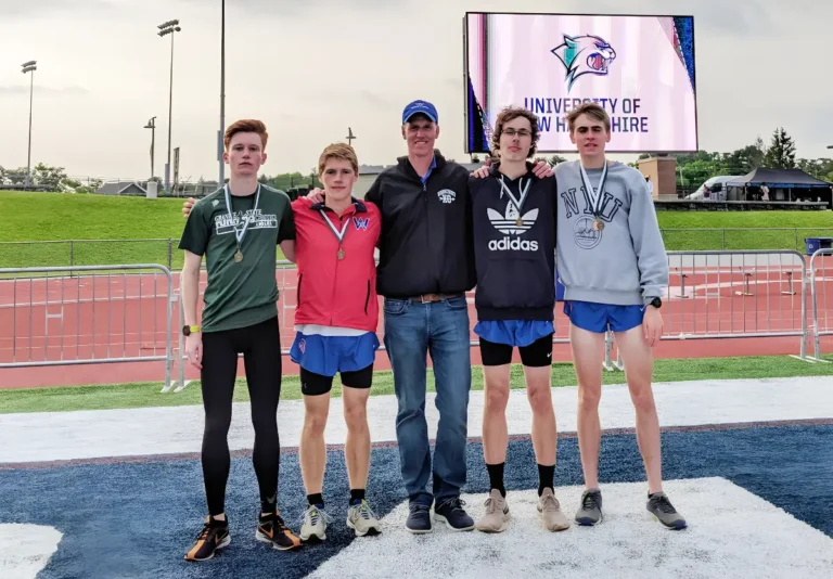 Coach Saltmarsh with NH State Champions 4x800m relay