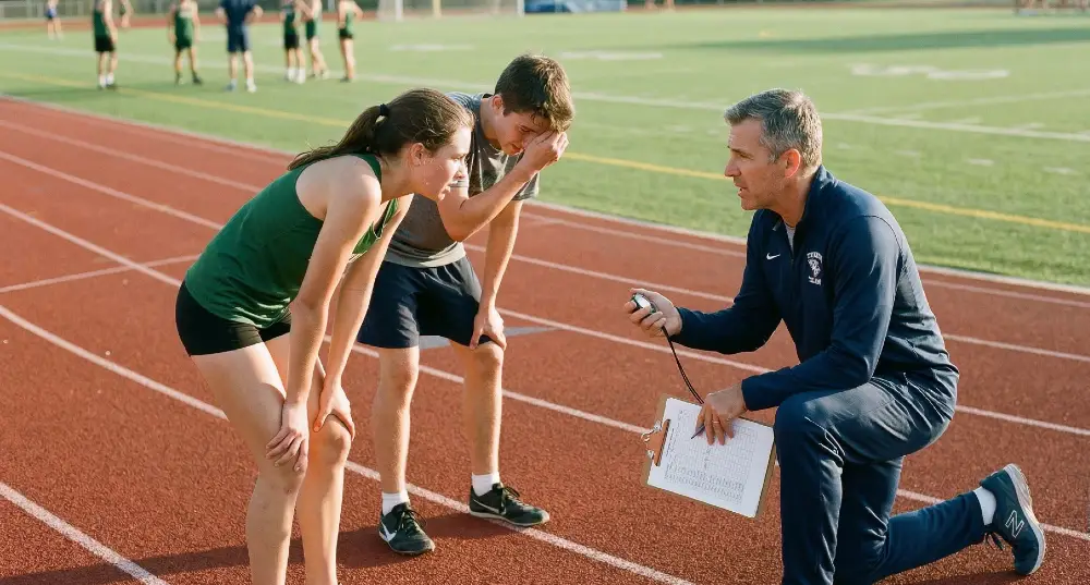 high school distance coach at practice