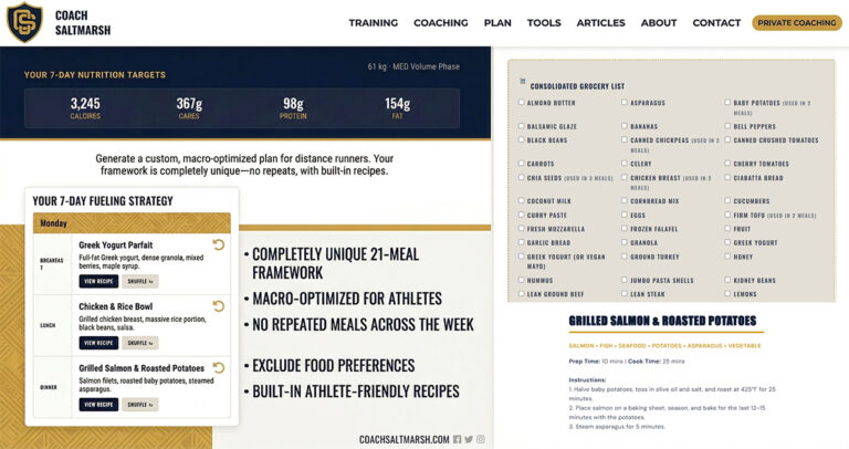 7 Day Weekly Meal Planner with grocery list and recipes focused on high school runners and athletes