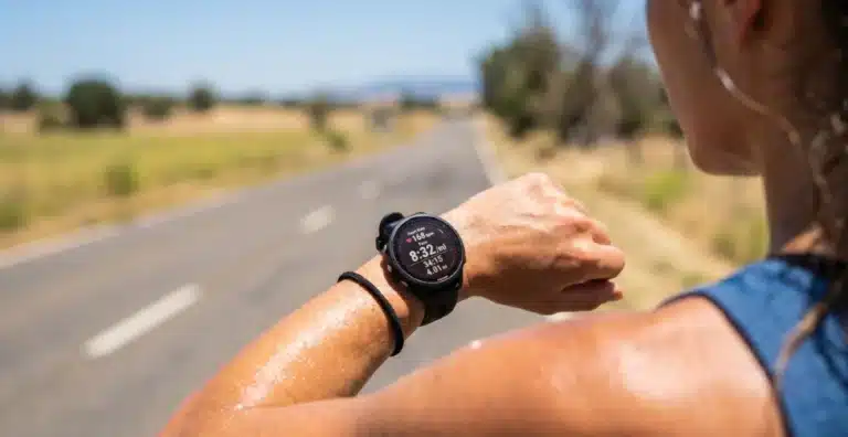 running in the heat and looking at watch and metrics to determine pace