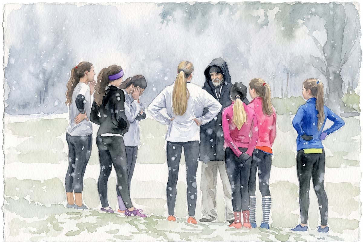 distance team getting ready for a winter run