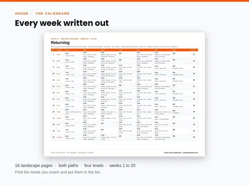 Winter training plan calendar page from the Winter Training Block