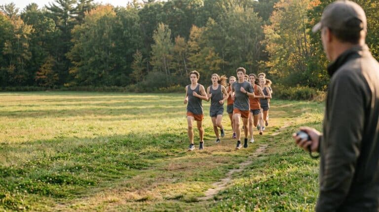 High school cross country runners doing threshold intervals