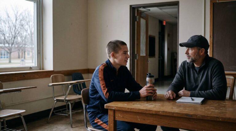 Coach and runner at an end of season meeting